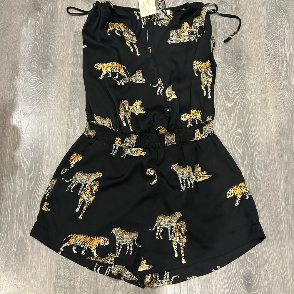 Satin Black Cheetah Romper Medium